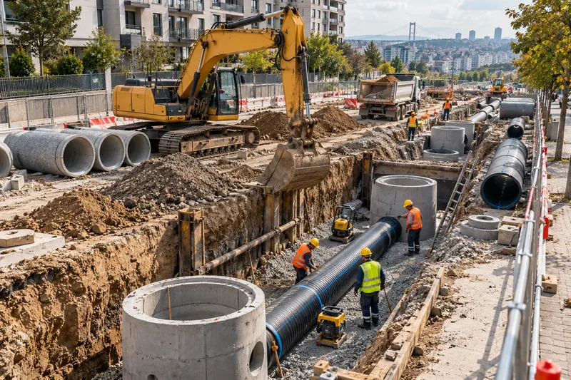 Şehir içinde boru döşeme ve kazı çalışması